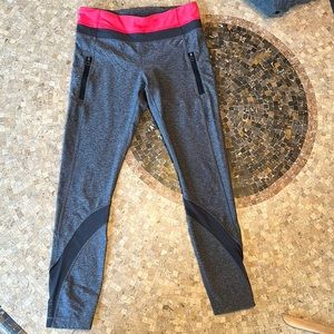 Lululemon grey with pink waist Yoga capris. Size XS. Overall nice condition.